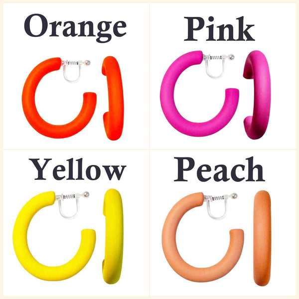 Red/Black/White/Green/Blue/Orange/Pink/Yellow/Peach 40 mm Hoop Invisible Clip On Earrings