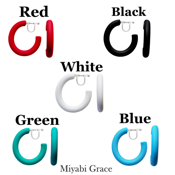 Red/Black/White/Green/Blue/Orange/Pink/Yellow/Peach 40 mm Hoop Invisible Clip On Earrings