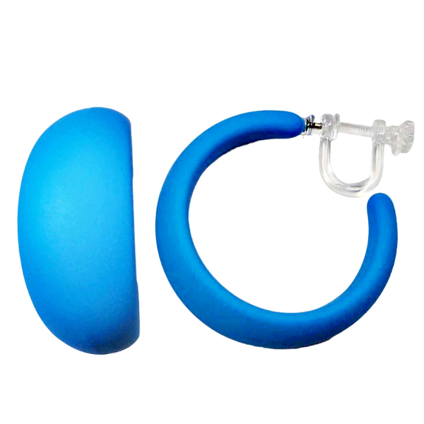 Red/Green/Blue/Yellow Chunky 40 mm Invisible Clip On Hoop Earrings ( Screw-Back )