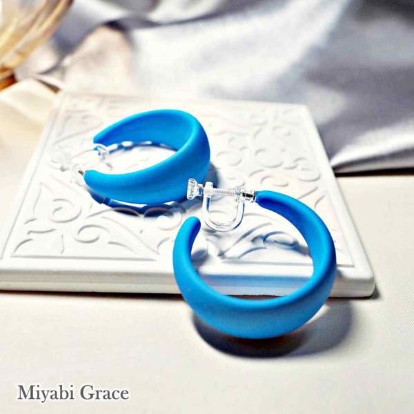 Red/Green/Blue/Yellow Chunky 40 mm Invisible Clip On Hoop Earrings ( Screw-Back )