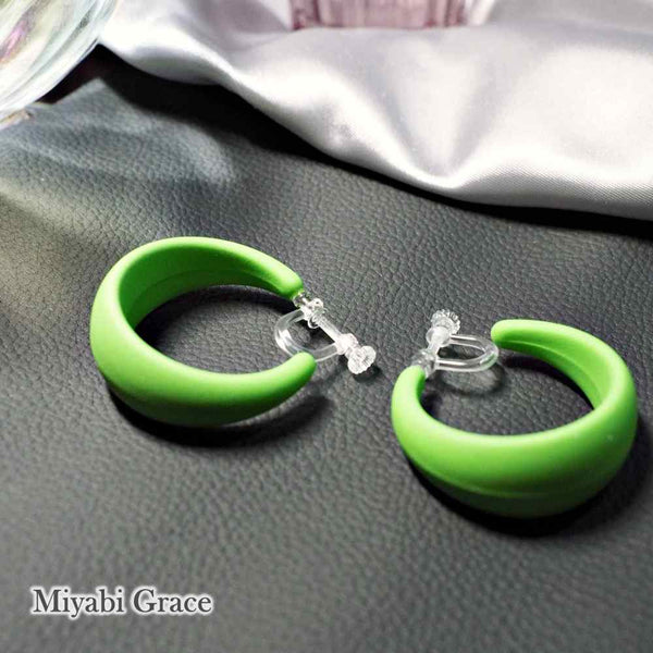 Red/Green/Blue/Yellow Chunky 40 mm Invisible Clip On Hoop Earrings ( Screw-Back )