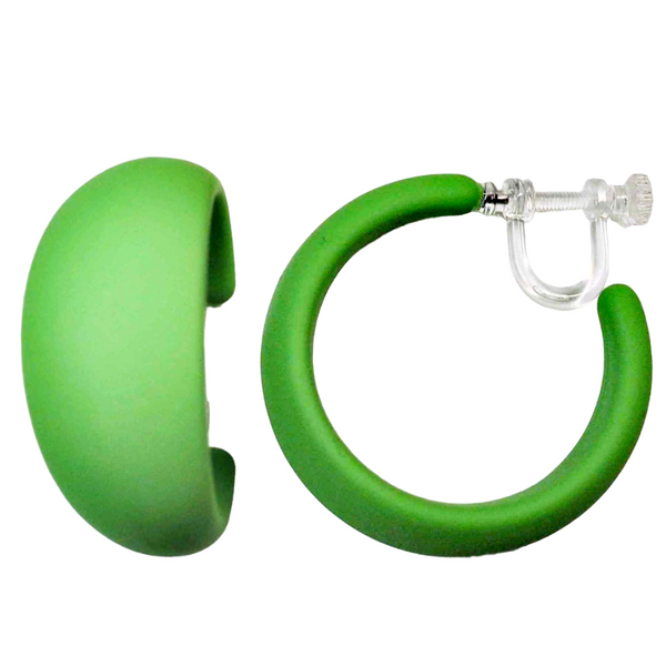 Red/Green/Blue/Yellow Chunky 40 mm Invisible Clip On Hoop Earrings ( Screw-Back )