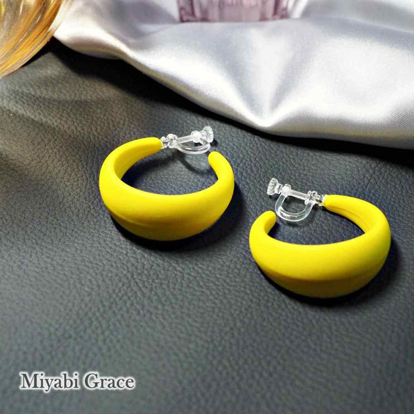 Red/Green/Blue/Yellow Chunky 40 mm Invisible Clip On Hoop Earrings ( Screw-Back )