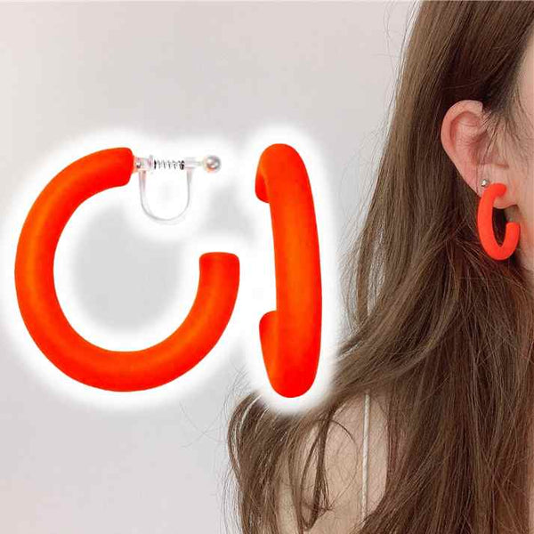 Red/Black/White/Green/Blue/Orange/Pink/Yellow/Peach 40 mm Hoop Invisible Clip On Earrings