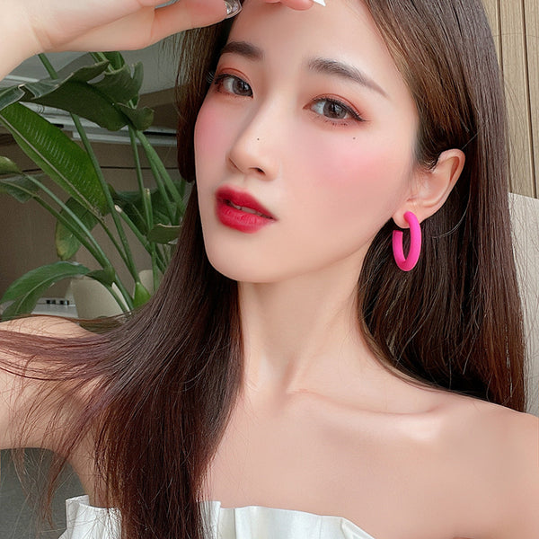 Red/Black/White/Green/Blue/Orange/Pink/Yellow/Peach 40 mm Hoop Invisible Clip On Earrings