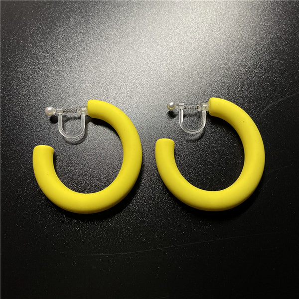 Red/Black/White/Green/Blue/Orange/Pink/Yellow/Peach 40 mm Hoop Invisible Clip On Earrings