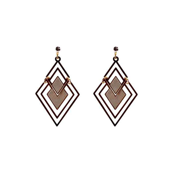 Dangle Double Diamond Shaped Filigree Invisible Clip On Earrings