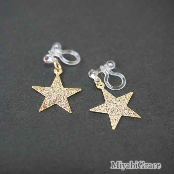 Dangle  Metallic Star Invisible Clip On Earrings