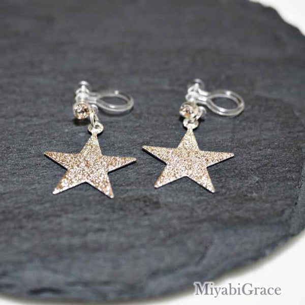 Dangle  Metallic Star Invisible Clip On Earrings
