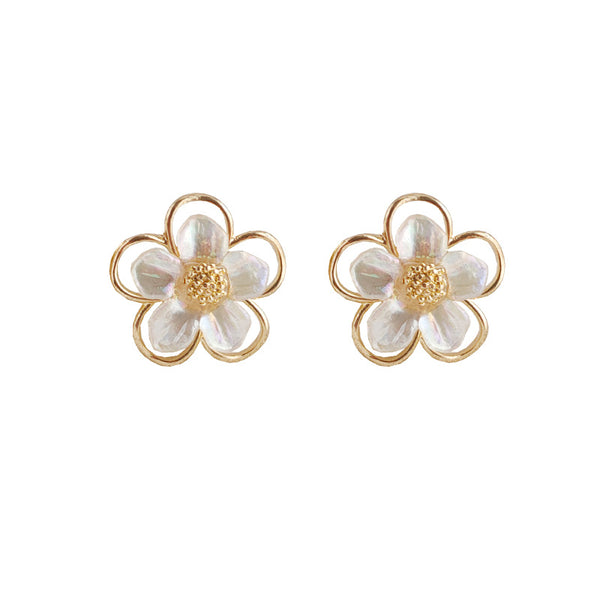 Large White Flower Coil Clip On Earrings