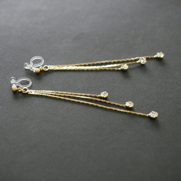 Chic Cascade Crystal Invisible Clip-On Earrings | Triple Chain Glamour