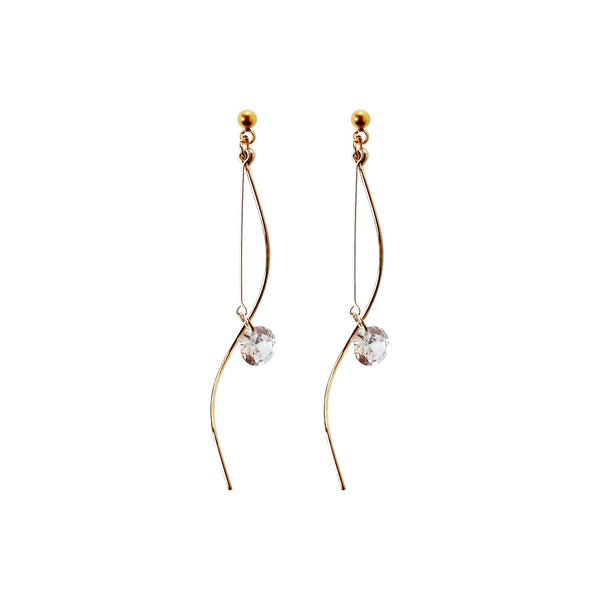 Elegant Gold Wave Bar Cubic Zirconia Invisible Clip-On Earrings | Graceful & Featherlight