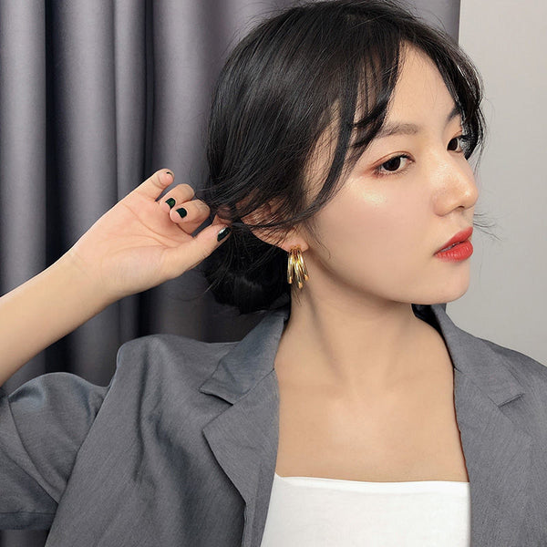 Gold / Silver Triple 35mm Invisible Clip On Hoop Earrings
