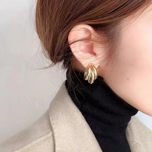 Gold / Silver Triple 35mm Invisible Clip On Hoop Earrings