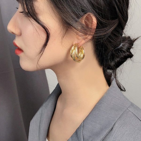 Gold / Silver Triple 35mm Invisible Clip On Hoop Earrings