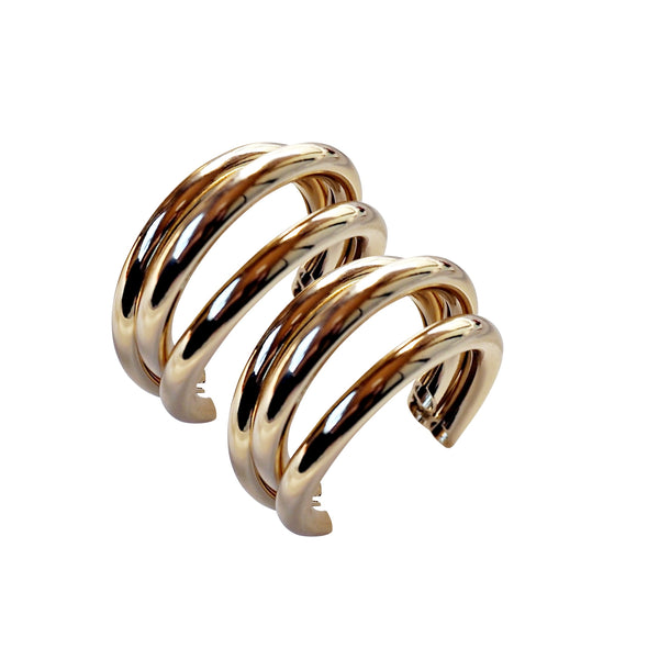 Gold / Silver Triple 35mm Invisible Clip On Hoop Earrings