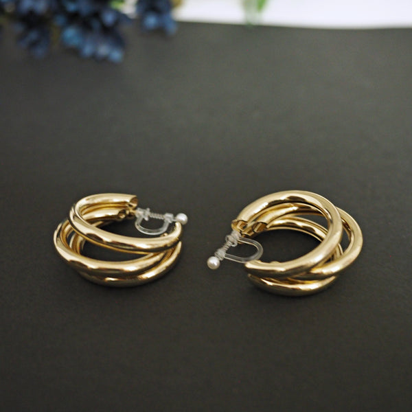 Gold / Silver Triple 35mm Invisible Clip On Hoop Earrings