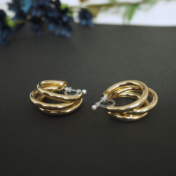Gold / Silver Triple 35mm Invisible Clip On Hoop Earrings