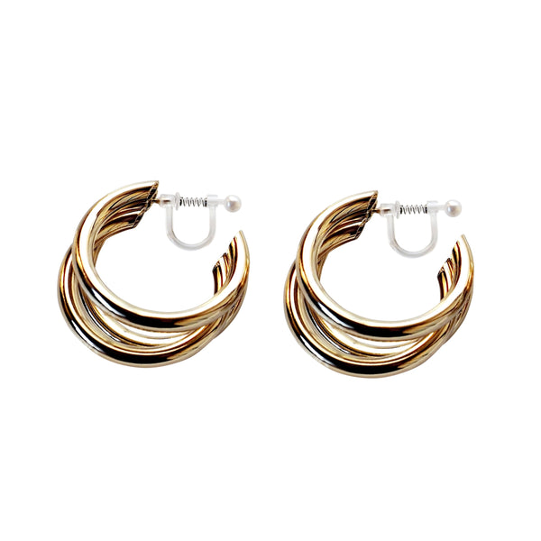 Gold / Silver Triple 35mm Invisible Clip On Hoop Earrings