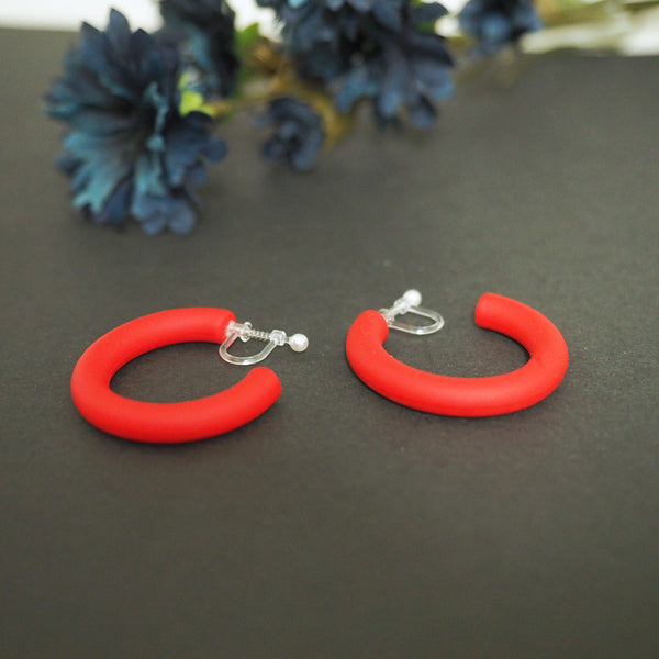 Red/Black/White/Green/Blue/Orange/Pink/Yellow/Peach 40 mm Hoop Invisible Clip On Earrings