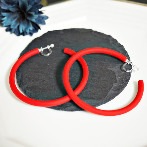 Red/Black/White/Green/Blue 60 mm Big Hoop Invisible Clip On Earrings
