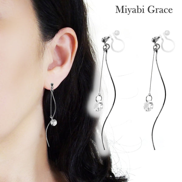 Elegant Gold Wave Bar Cubic Zirconia Invisible Clip-On Earrings | Graceful & Featherlight