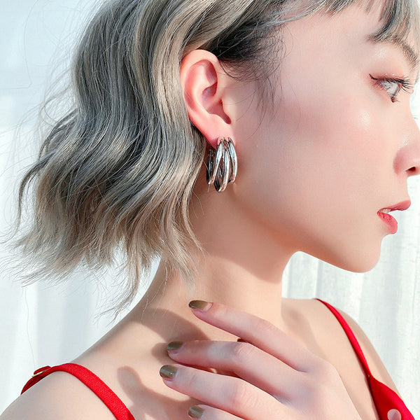 Gold / Silver Triple 35mm Invisible Clip On Hoop Earrings