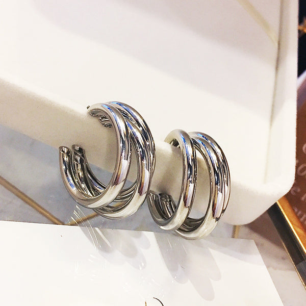 Gold / Silver Triple 35mm Invisible Clip On Hoop Earrings