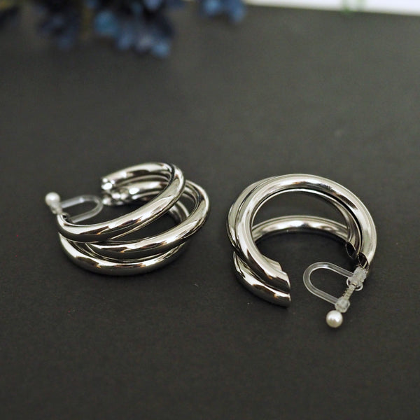 Gold / Silver Triple 35mm Invisible Clip On Hoop Earrings