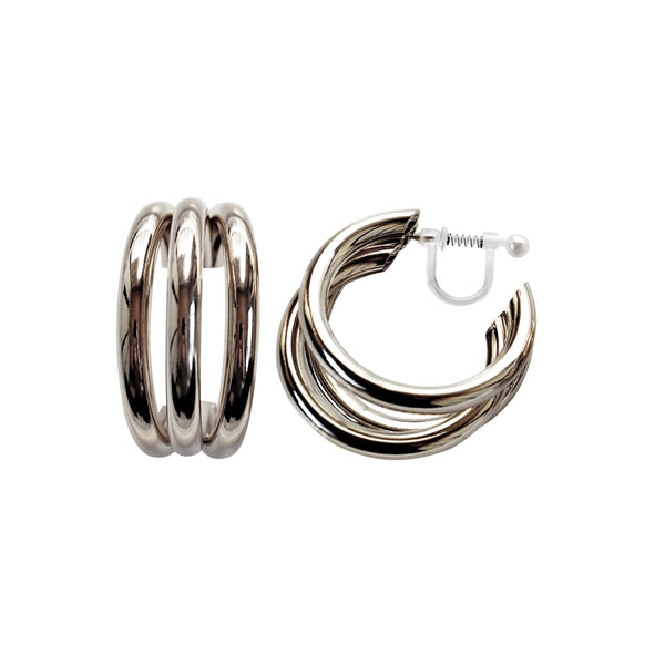 Gold / Silver Triple 35mm Invisible Clip On Hoop Earrings
