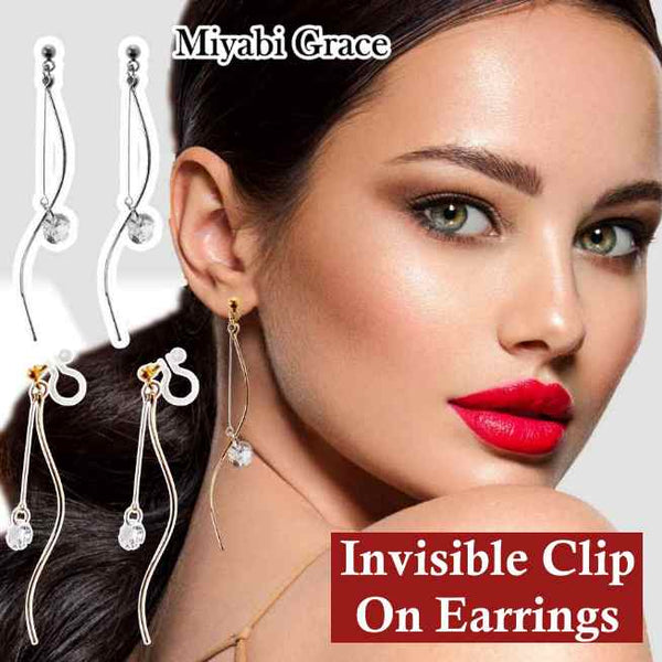 Elegant Gold Wave Bar Cubic Zirconia Invisible Clip-On Earrings | Graceful & Featherlight
