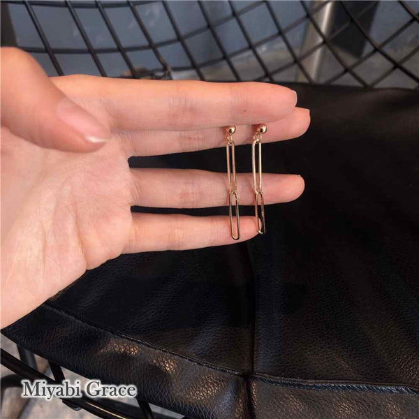 Dangle Gold 3 Chains Screw-Back Clip On Earrings