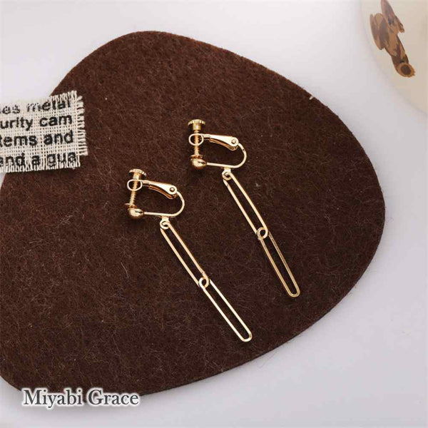Dangle Gold 3 Chains Screw-Back Clip On Earrings