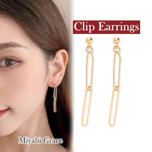 Dangle Gold 3 Chains Screw-Back Clip On Earrings