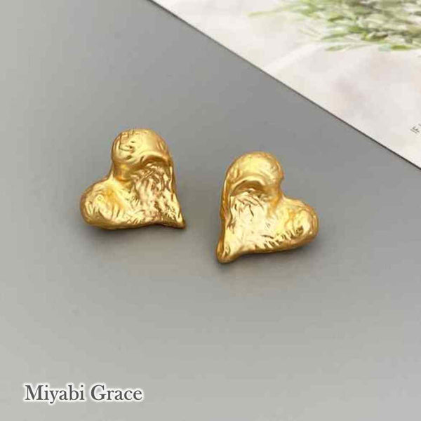 Gold Hammered Heart Coil Clip On Earrings