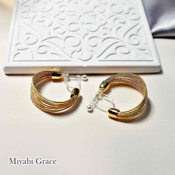 Gold Mesh Invisible Clip On Hoop Earrings