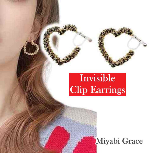 Gold Metallic Heart Hoop Invisible Clip On Earrings