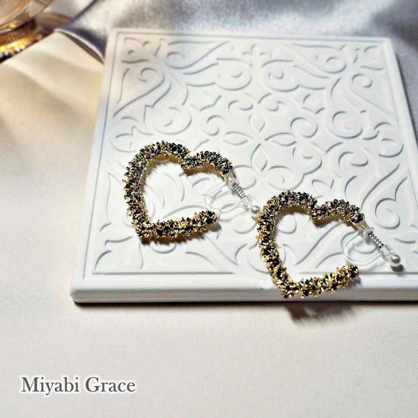 Gold Metallic Heart Hoop Invisible Clip On Earrings