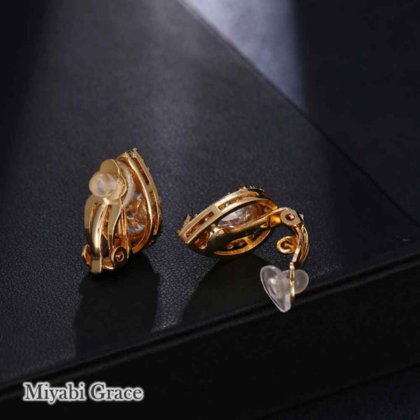 Gold /Silver Teardrop Cubic Zirconia Crystal CZ Bridal Wedding Clip On Earrings