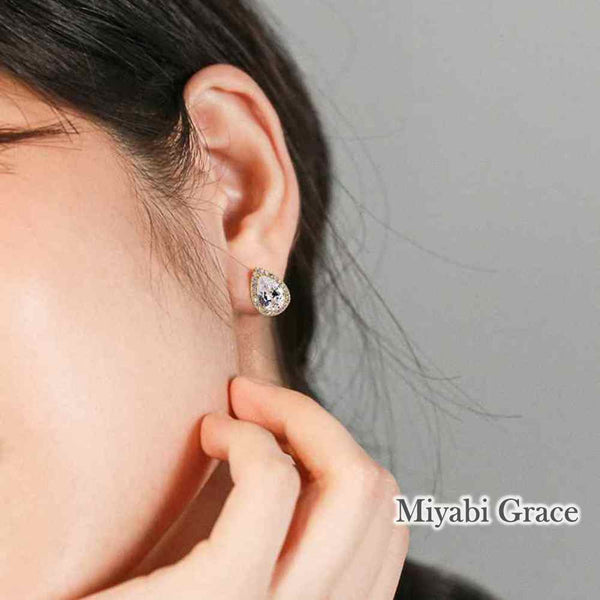 Gold /Silver Teardrop Cubic Zirconia Crystal CZ Bridal Wedding Clip On Earrings
