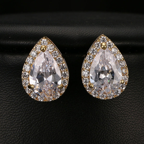 Gold /Silver Teardrop Cubic Zirconia Crystal CZ Bridal Wedding Clip On Earrings