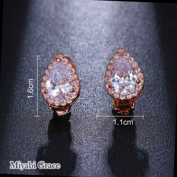 Gold /Silver Teardrop Cubic Zirconia Crystal CZ Bridal Wedding Clip On Earrings