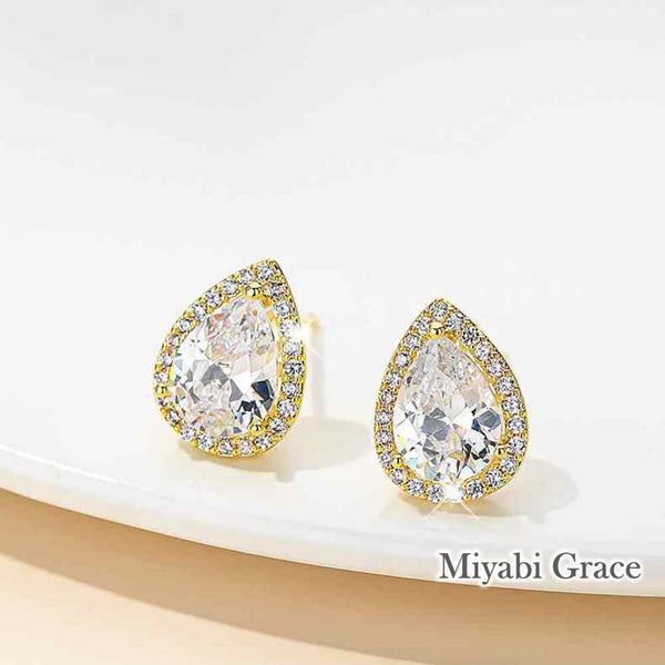 Gold /Silver Teardrop Cubic Zirconia Crystal CZ Bridal Wedding Clip On Earrings