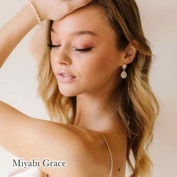 Dangle Gold / Silver Teardrop Cubic Zirconia CZ Bridal Wedding Clip On Earrings