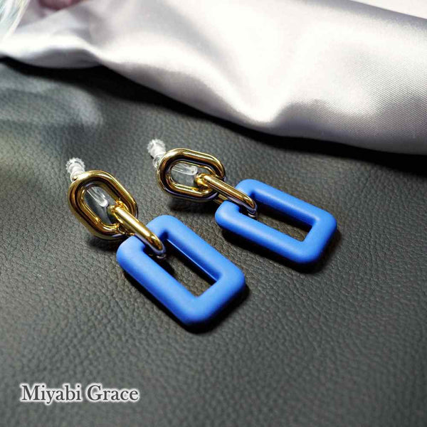 Red/Black/White/Green/Blue & Gold Rectangular Invisible Clip On Hoop Screw-Back Earrings