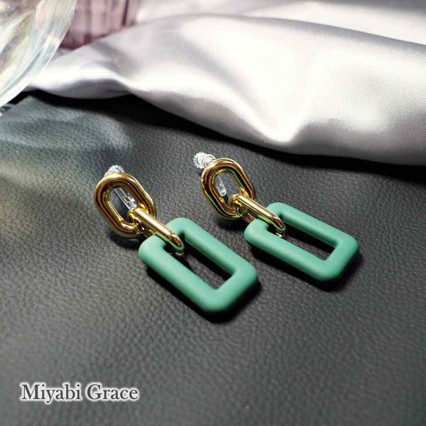 Red/Black/White/Green/Blue & Gold Rectangular Invisible Clip On Hoop Screw-Back Earrings