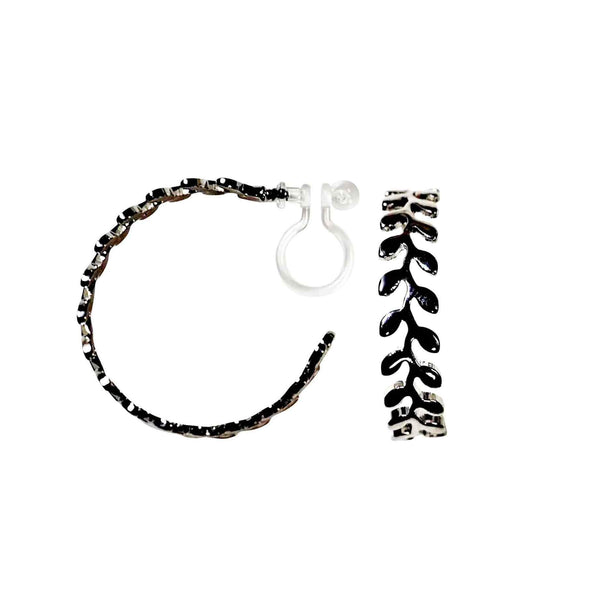 Leaf Laurel Wreath Invisible Clip On Hoop Earrings (Gold/Silver)