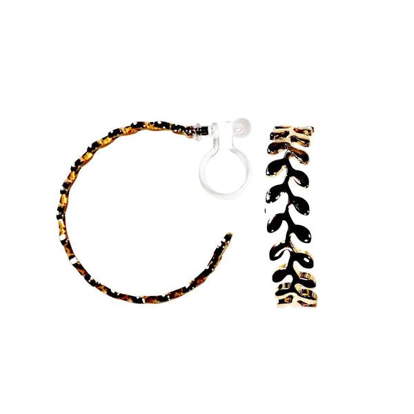 Leaf Laurel Wreath Invisible Clip On Hoop Earrings (Gold/Silver)