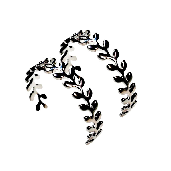 Leaf Laurel Wreath Invisible Clip On Hoop Earrings (Gold/Silver)