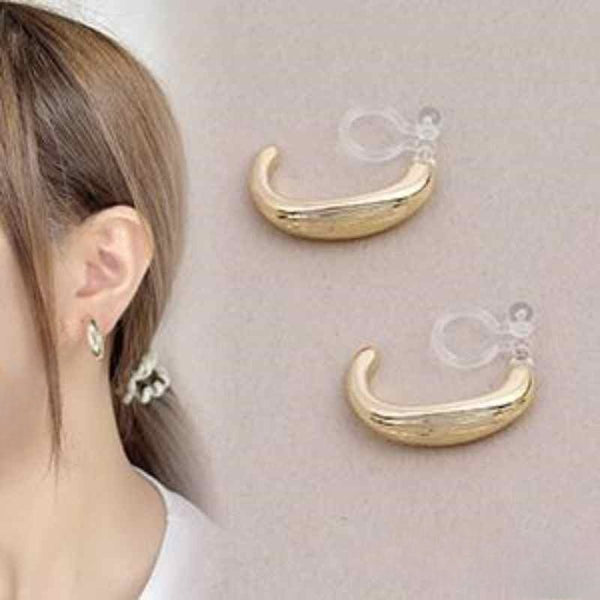Gold Gold Thick Invisible Clip On Hoop Earrings